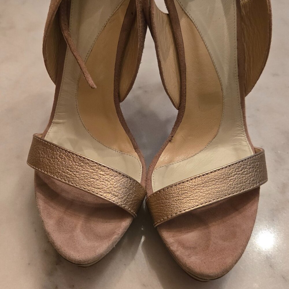 Metallic Rose Gold Stiletto Heel Sandals with Ankle Strap
